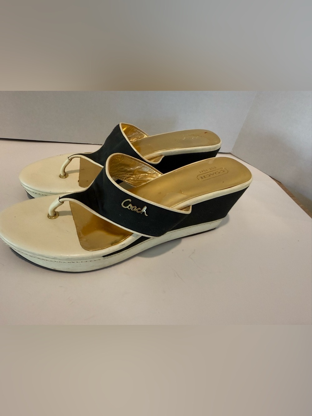 Coach Felecia Canvas and Patent Wedges Black and White - Picture 2 of 11